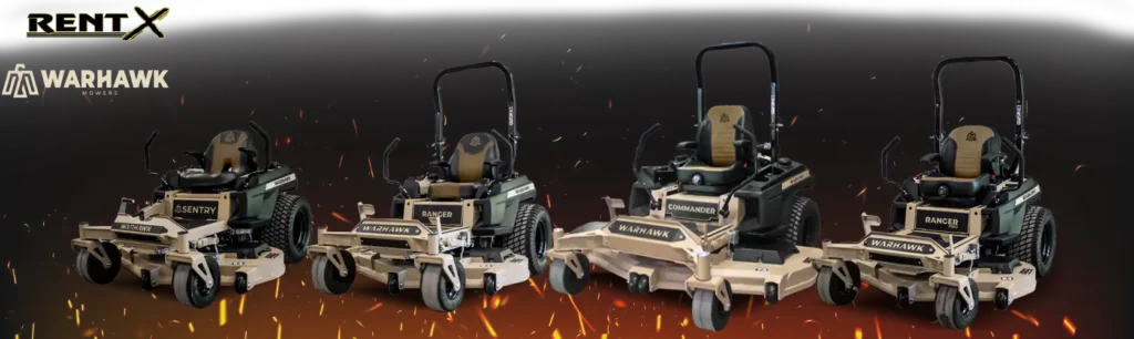 Warhawk zero turn mowers lineup available from RentX in East Texas